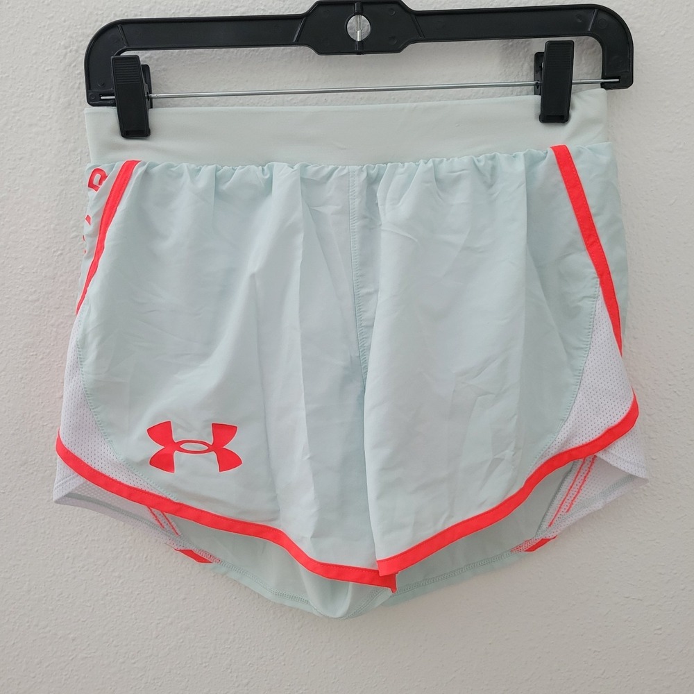 Under Armour Fly By Running Shorts Womens XS Mint Coral HeatGear Lined EUC